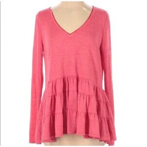 Anthropologie Deletta Thea Ruffled Peplum Top Shirt xs Coral Tiered